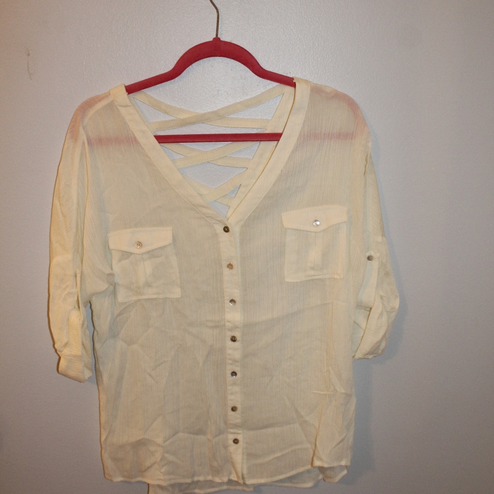White Top/Button Details on front/Criss-cross